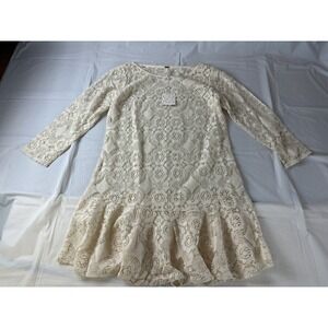 NWT Free People Sheer Lace Mini Dress Tunic Size 4 Cream/ivory
